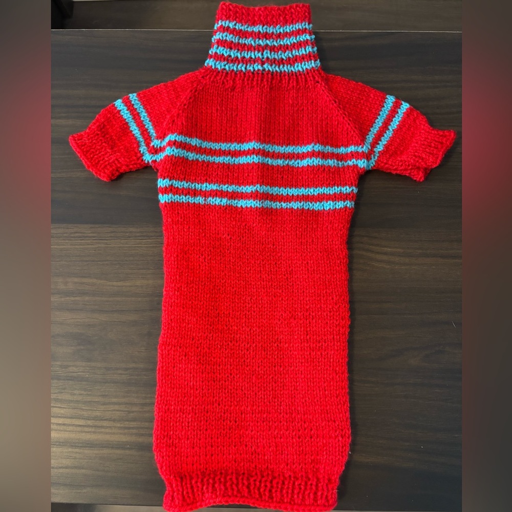 Red and Blue  Handmade Knitted Dog Sweater – Small and Medium Dog